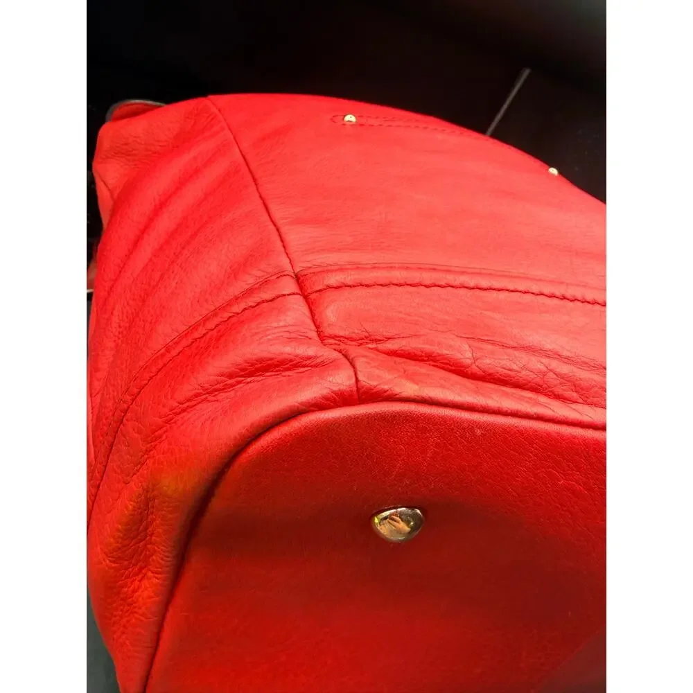 B Makowsky Red Pebbled Leather Hobo Shoulder Bag Gold Hardware